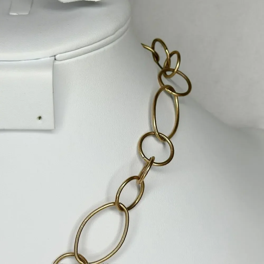 Chico's Vintage Brown Faceted Pendant on Gold Tone Chain Link Necklace